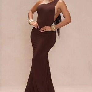 Brown long sculpted dress